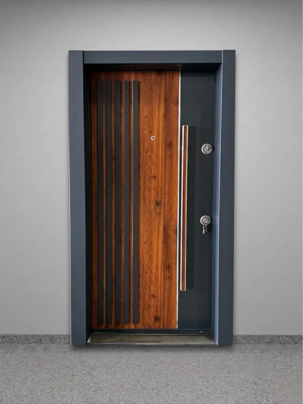 LND 09 Vertical Walnut Modern çelik kapı modeli