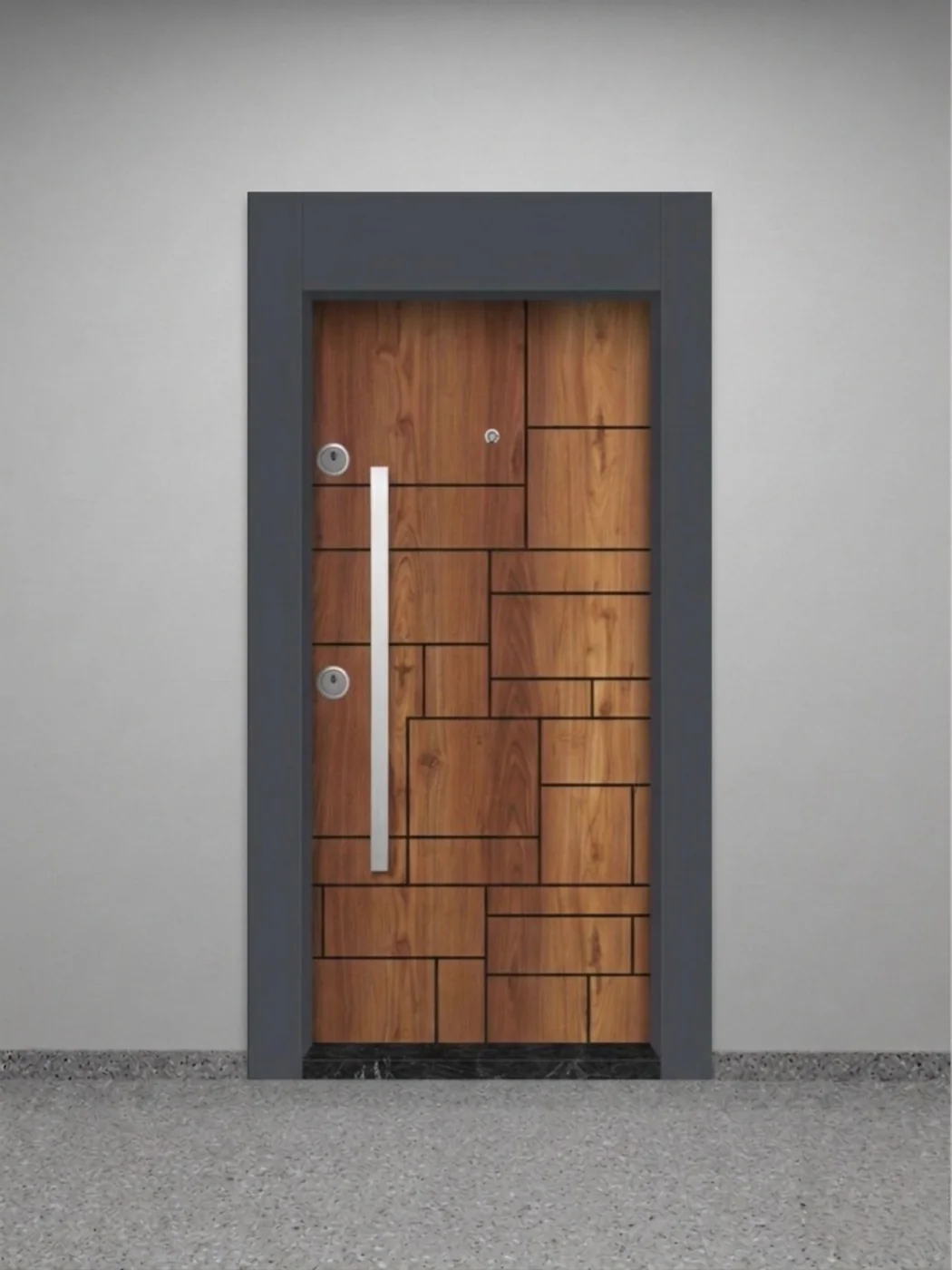 LND 13 Warm Geometry Ahşap dokulu kapı modeli